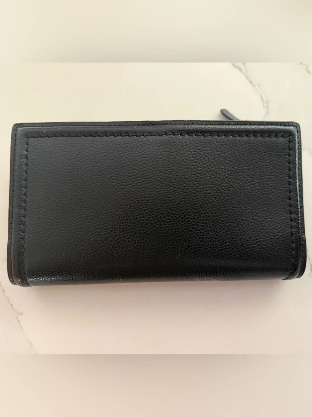 kate spade Black Leather Zip-Around Wallet with Gold Logo